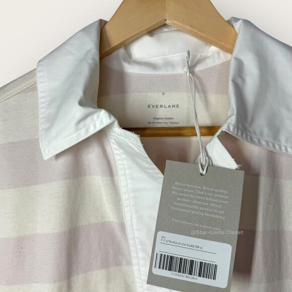Everlane Retro Jersey Striped Polo Shirt | Small | White Purple Boxy Oversized - Picture 5 of 8